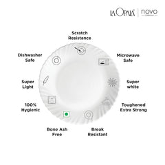 La Opala Novo Collection Opal Glass Crockery | for Family of 6 | Dinner Set 35 pcs Blissfull Green | Plates & Bowls for Dining | Microwave Safe | 100% Vegetarian | Extra Strong | Light & White