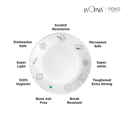 La Opala Novo Collection Opal Glass Crockery | for Family of 6 | Dinner Set 35 pcs Blissfull Green | Plates & Bowls for Dining | Microwave Safe | 100% Vegetarian | Extra Strong | Light & White