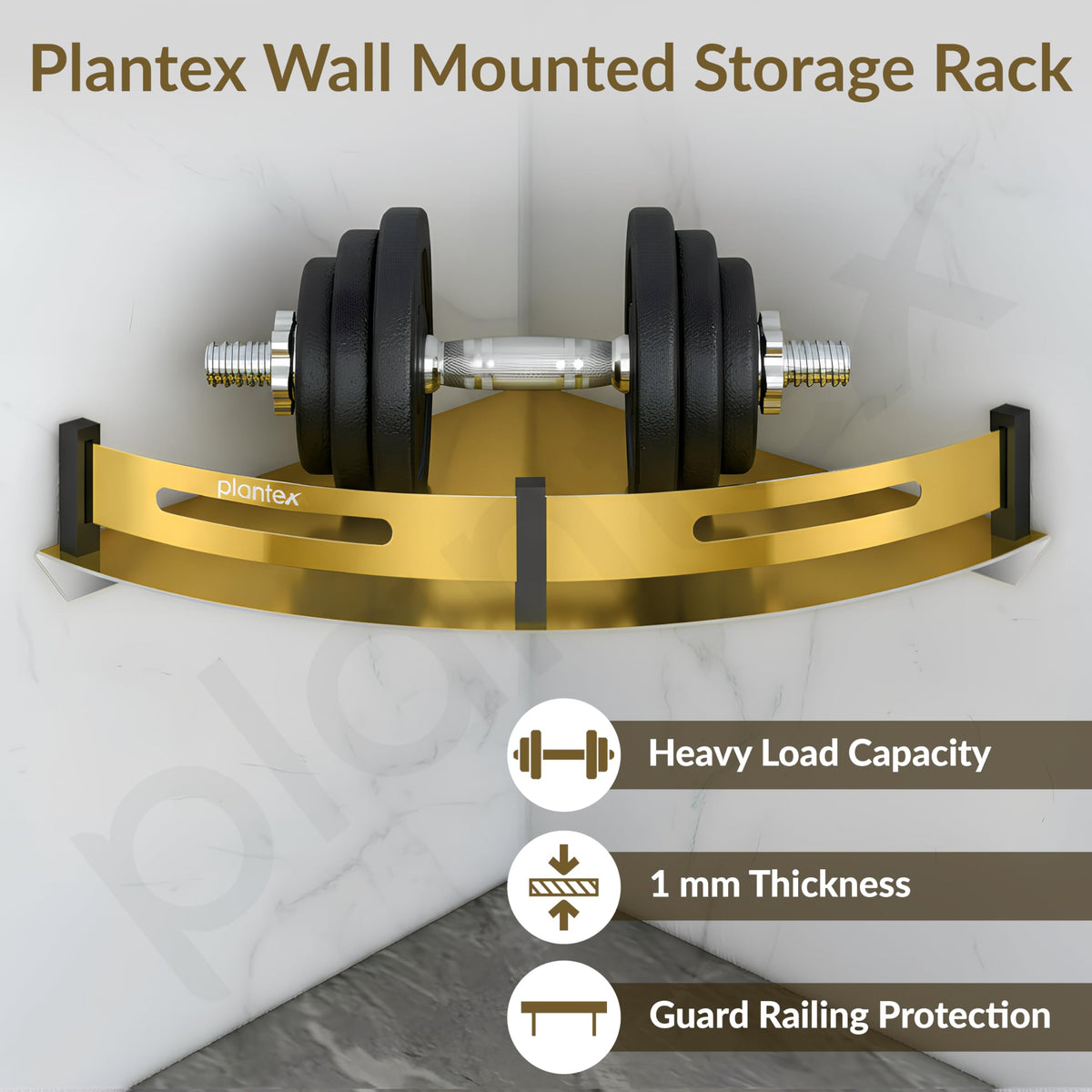 Plantex Corner Shelf for Bathroom Wall Mount/Stainless Steel Bathroom Corner Shelf with Railings/Bathroom Accessories Holder for Wall (9x9 inches, PVD Gold & Black)-6
