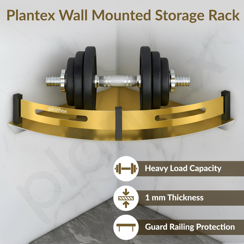 Plantex Corner Shelf for Bathroom Wall Mount/Stainless Steel Bathroom Corner Shelf with Railings/Bathroom Accessories Holder for Wall (9x9 inches, PVD Gold & Black)-6