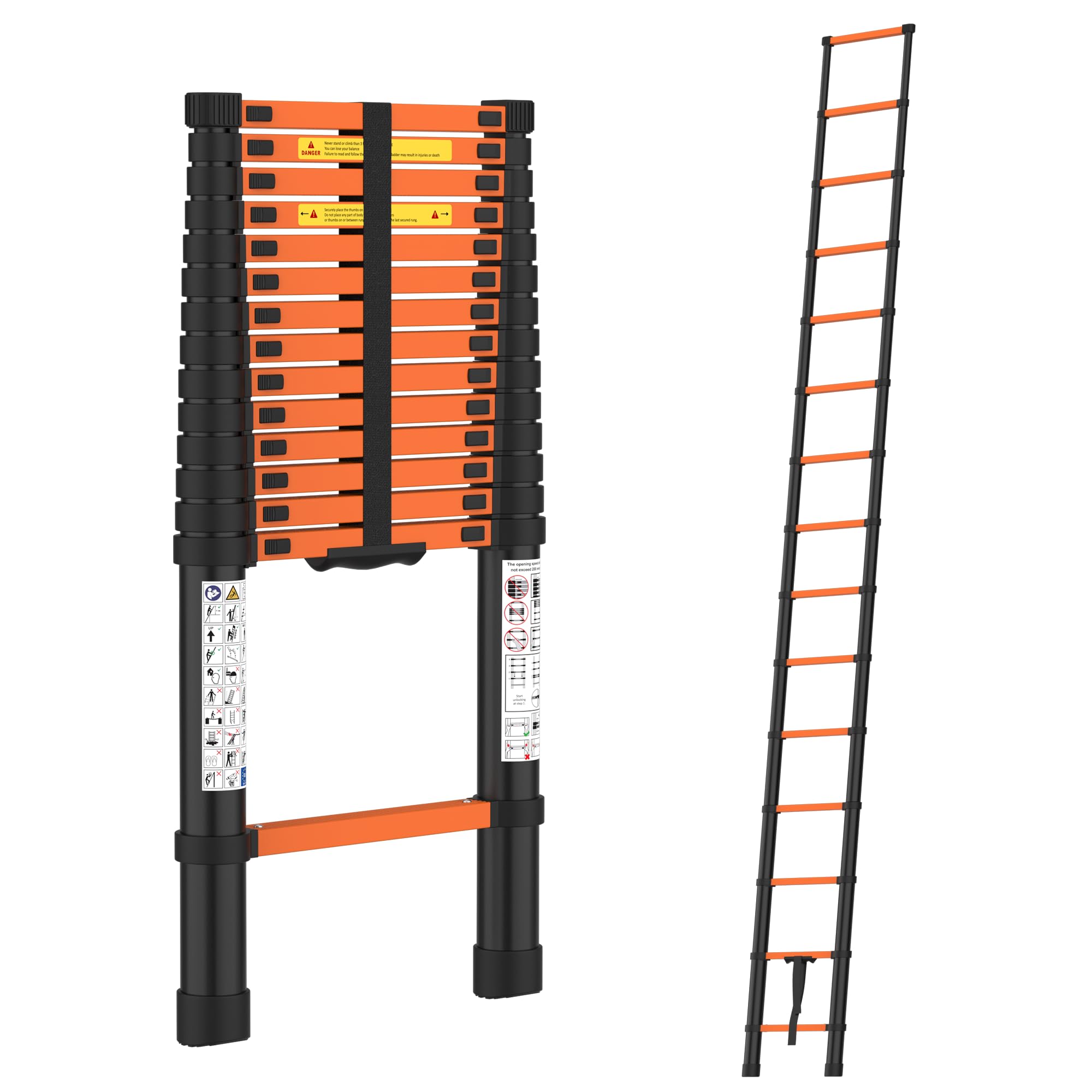 BonKaso VertiPro 3.8M(12.5Ft) Telescopic Ladder|Aluminum Ladder 13 Steps|Multipurpose for Home & Outdoor use with Self Lock Mechanism|EN131 Certified Max Load Capacity of 150kg