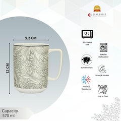 Clay Craft Fine Ceramic Bloom Mug, 570 ml, Perfect for Afternoon Tea, Gifts, and Home Décor, Elegant Ceramic Tea Cups Set, Modern Tea Cups, Coffee Mug