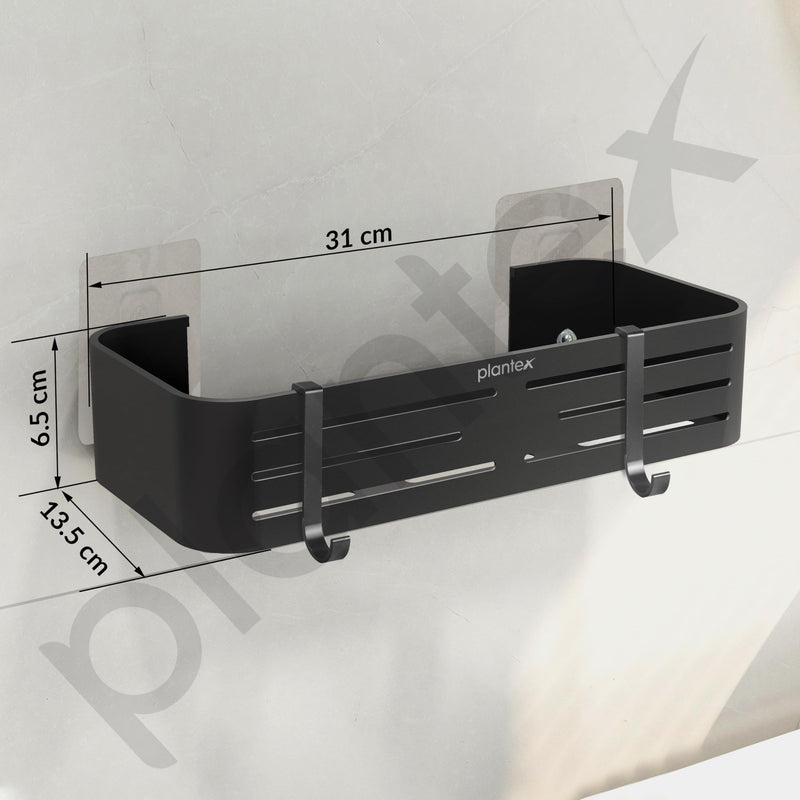 Plantex Bathroom Organizer Without Drill/Aluminium Wall Mounted Rack for Kitchen with Removable Hook/Self Adhesive Shelf for Bathroom- Pack of 1 (12 x 5 Inch - Matt Grey)-3
