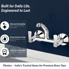 Plantex Sink Cock for Kitchen Sink/360 Degree Rotating with Foam Flow/Wall Mount Swan Neck with Wall Flange and Teflon Tape - Pack of 1 (Chrome, 3523)-3