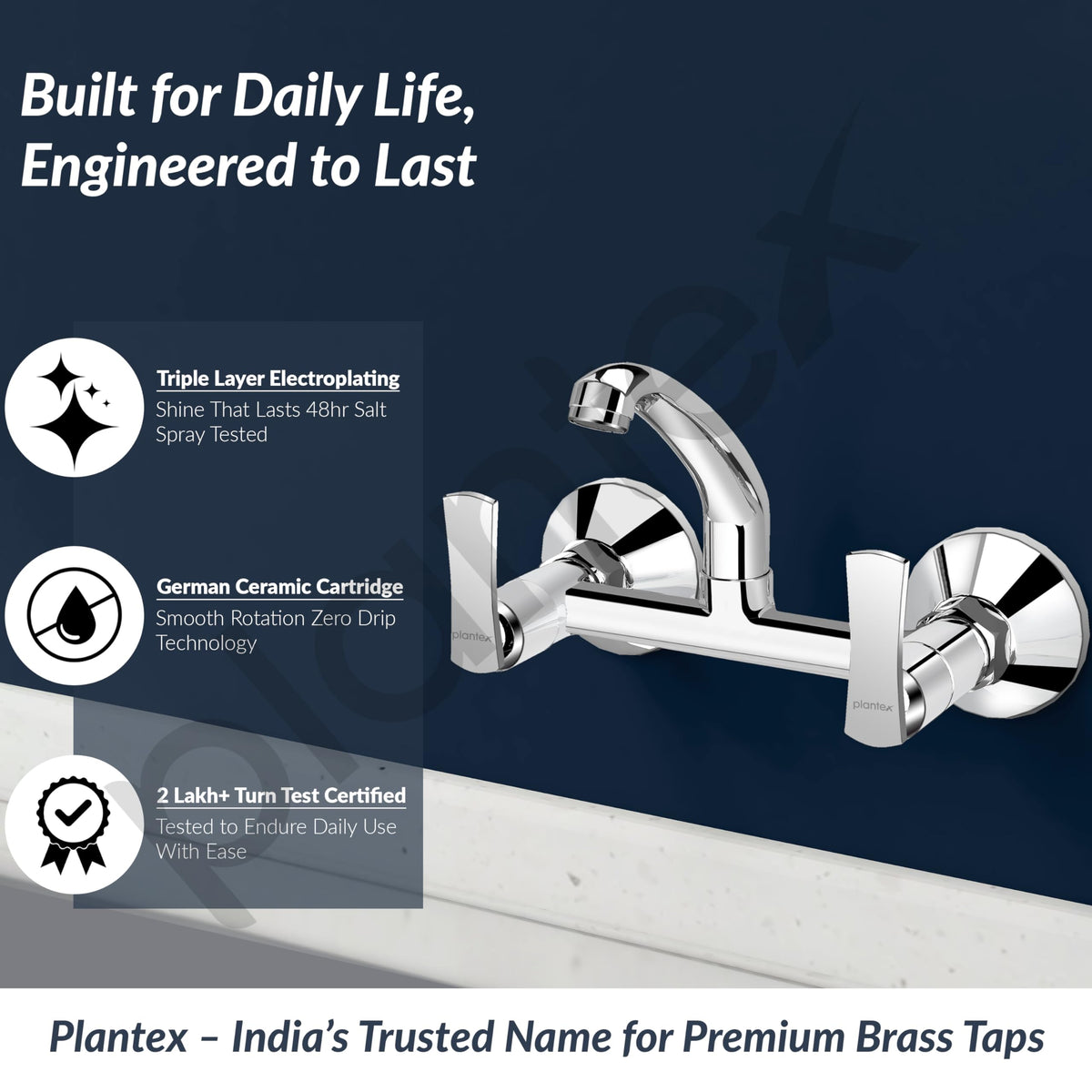 Plantex Sink Cock for Kitchen Sink/360 Degree Rotating with Foam Flow/Wall Mount Swan Neck with Wall Flange and Teflon Tape - Pack of 1 (Chrome, 3523)-3