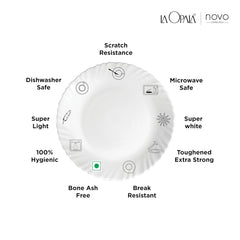 La Opala, Novo Collection Opal Glass Crockery | Cup & Saucer Princess, Set of 12 | Radiant Curves, 150 ml | for Tea & Coffee | Microwave Safe | 100% Vegetarian | Extra Strong | Super Light & White