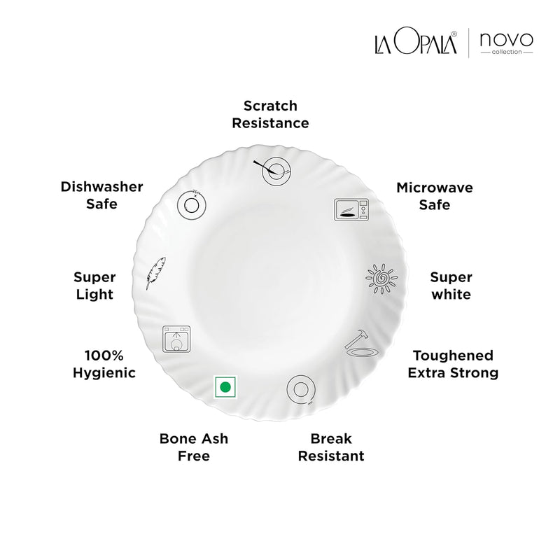 La Opala, Novo Collection Opal Glass Crockery | Cup & Saucer Princess, Set of 12 | Radiant Curves, 150 ml | for Tea & Coffee | Microwave Safe | 100% Vegetarian | Extra Strong | Super Light & White