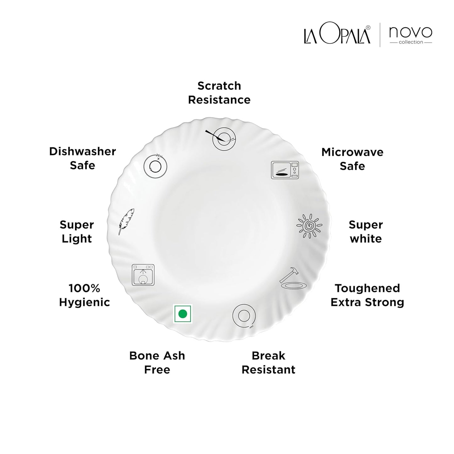 La Opala, Novo Collection Opal Glass Crockery | Cup & Saucer Princess, Set of 12 | Silken Charm, 150 ml | for Tea & Coffee | Microwave Safe | 100% Vegetarian | Extra Strong | Super Light | Super White