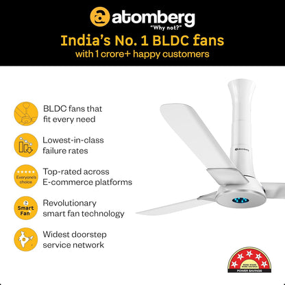 atomberg Studio+ 1200mm BLDC Ceiling Fan with Remote Control | BEE 5 star Rated Energy Efficient Ceiling Fan | High Air Delivery with LED Indicators | 3 Year Warranty (Marble White)
