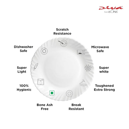 La Opala Diva, Opal Glass Crockery | Cup & Saucer Tulip Large, Set of 12 | Morning Glory, 220 ml | for Tea & Coffee | Microwave Safe | 100% Vegetarian | Extra Strong | Super Light | Super White