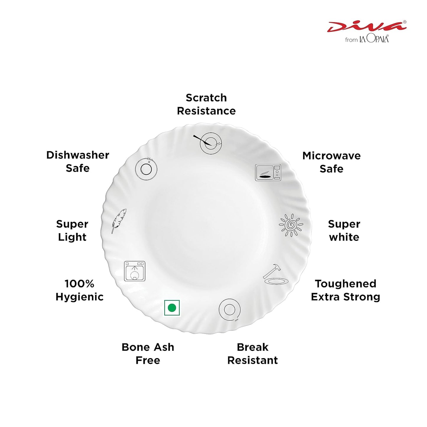 La Opala Diva, Opal Glass Crockery | Cup & Saucer Tulip Large, Set of 12 | Grace Red, 220 ml | for Tea & Coffee | Microwave Safe | 100% Vegetarian | Extra Strong | Super Light | Super White