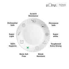 La Opala Novo Collection Opal Glass Crockery | for Family of 6 | Dinner Set 35 pcs Silken Charm | Plates & Bowls for Dining | Microwave Safe | 100% Vegetarian | Extra Strong | Light & White