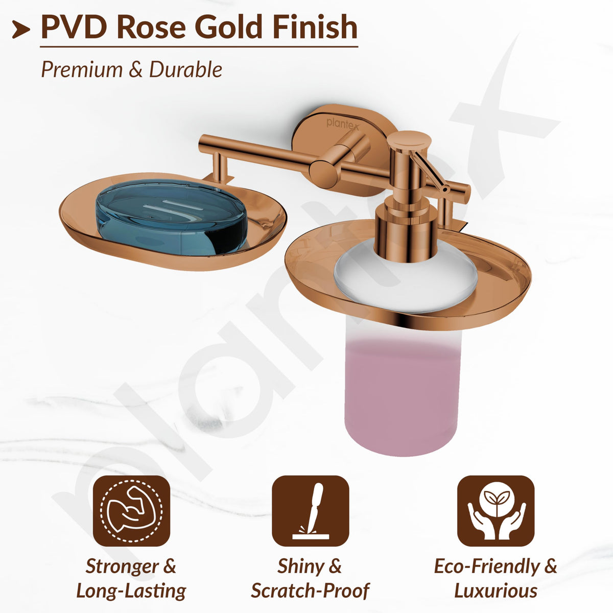 Plantex J4 Stainless Steel Soap Dish with Liquid Dispenser/Soap Stand for Bathroom Wall Mount/Shampoo Dispenser/Bathroom Accessories (PVD Rose Gold Finish) Onix-6
