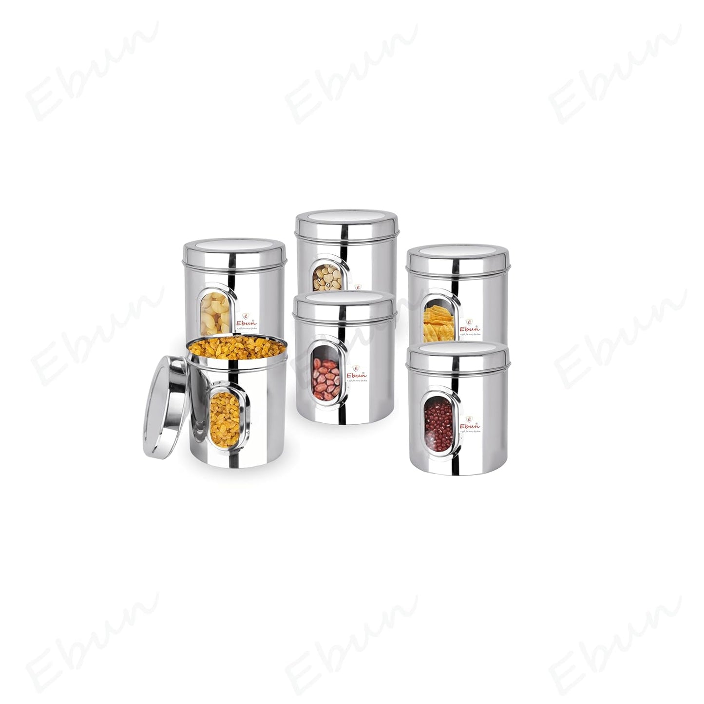 Ebun Stainless Steel See Through Small Containers | Small Containers with Capacity 200 Grams | Pack of 6 Pcs Combo, Silver