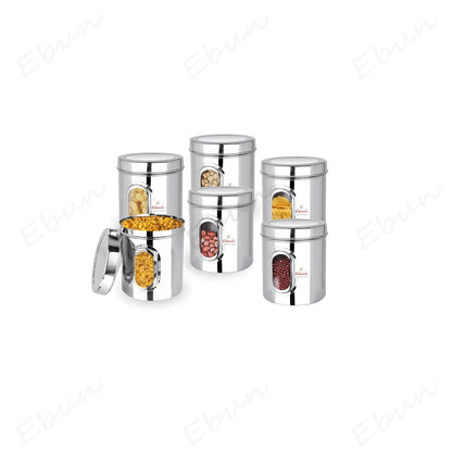 Ebun Stainless Steel See Through Small Containers | Small Containers with Capacity 200 Grams | Pack of 6 Pcs Combo, Silver