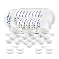 La Opala Novo Collection Opal Glass Crockery | for Family of 8 | Dinner Set 46 pcs English Lavender | Plates & Bowls for Dining | Microwave Safe | 100% Vegetarian | Extra Strong | Light & White