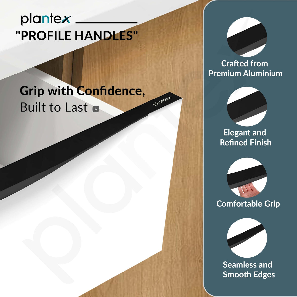 Plantex Profile Handle for Kitchen Cabinet/20 Inch Aluminium Drawer Profile Handle/Wardrobe Pull Handle for Home/Office/Hotel - Pack of 5 (Black) (Model APS-PF-1001)-2