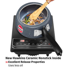Hawkins 1.5 Litre Ceramic Nonstick Pressure Cooker, Induction Inner Lid Baby Cooker, Granite Contura shaped Cooker, Blue (ICC15)