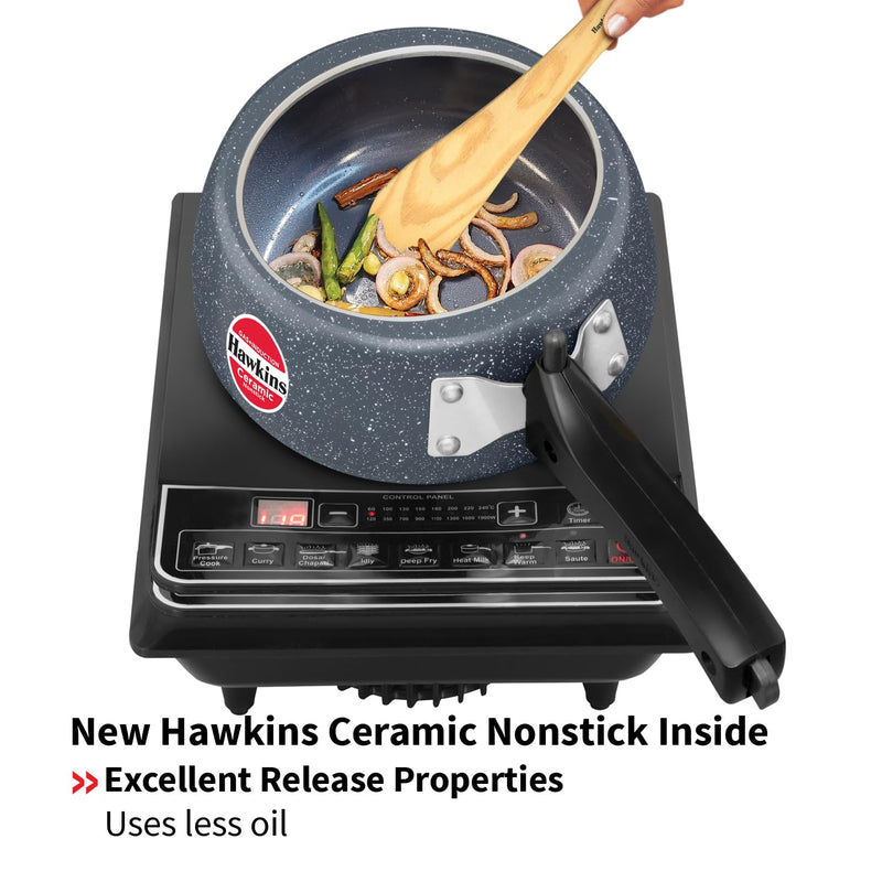 Hawkins 1.5 Litre Ceramic Nonstick Pressure Cooker, Induction Inner Lid Baby Cooker, Granite Contura shaped Cooker, Blue (ICC15)
