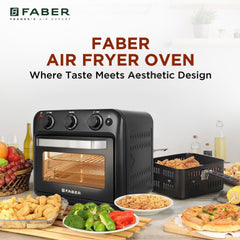Faber 20 liter 1500 Watts Air Fryer Oven|Fry, Bake, Roast, Toast, Defrost, Grill, Reheat & Broil|85% Less Oil|Temperature & Timer Control, Preset Cooking Options, Convection Function, Auto-Off|(Black)