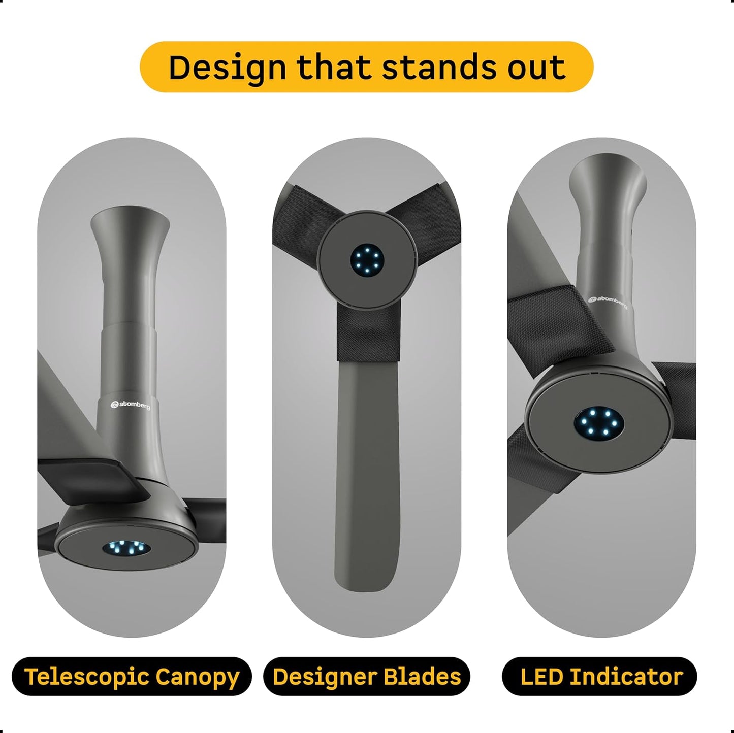 atomberg Studio+ 1200mm BLDC Ceiling Fan with Remote Control | BEE 5 star Rated Energy Efficient Ceiling Fan | High Air Delivery with LED Indicators | 2+1 Year Warranty (Sand Grey)