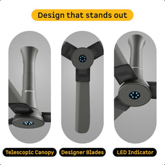 atomberg Studio+ 1200mm BLDC Ceiling Fan with Remote Control | BEE 5 star Rated Energy Efficient Ceiling Fan | High Air Delivery with LED Indicators | 2+1 Year Warranty (Sand Grey)