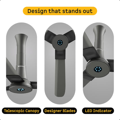 atomberg Studio+ 1200mm BLDC Ceiling Fan with Remote Control | BEE 5 star Rated Energy Efficient Ceiling Fan | High Air Delivery with LED Indicators | 2+1 Year Warranty (Sand Grey)