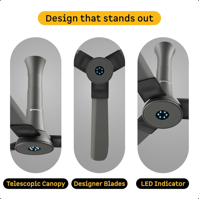 atomberg Studio+ 1200mm BLDC Ceiling Fan with Remote Control | BEE 5 star Rated Energy Efficient Ceiling Fan | High Air Delivery with LED Indicators | 2+1 Year Warranty (Sand Grey)