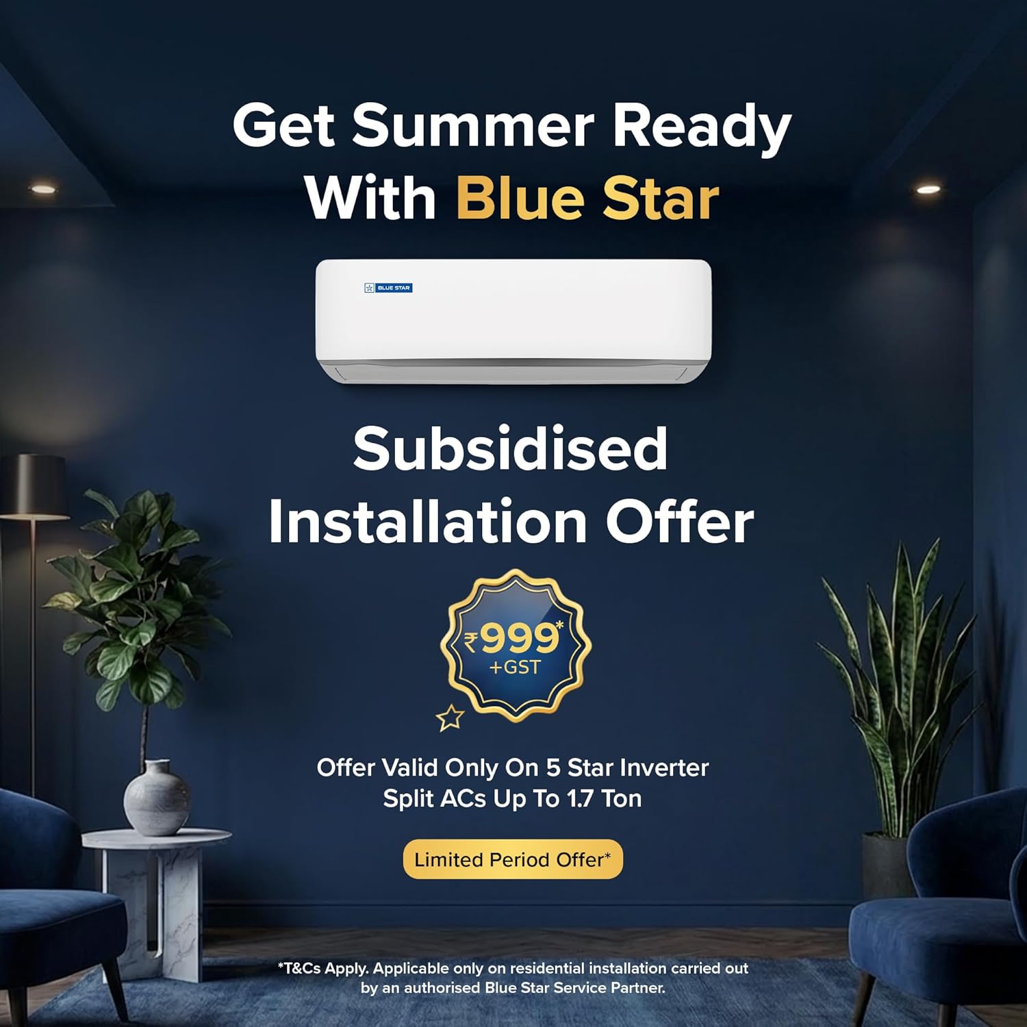 Blue Star 1 Ton 5 Star,New Star rated,Smart Inverter Split AC (Copper, Convertible 5 in 1 Cooling, DigiQ Hepta Sensor, Blue Fins, Self Diagnosis, IA512ZXUS, White)