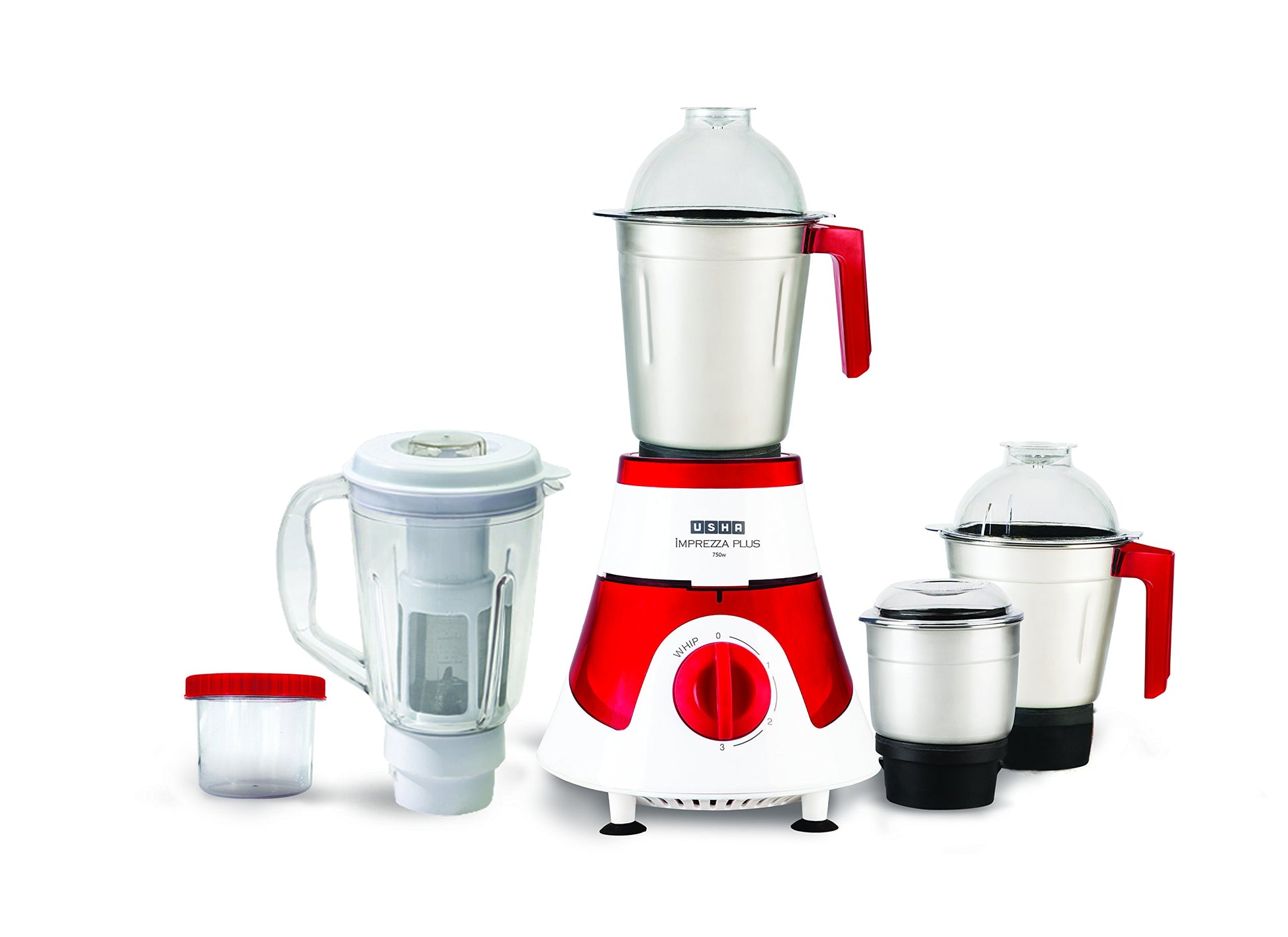 Usha Mixer Grinder (MG-3576) 750-Watt 3 Jars with Full Copper Motor (Red/White)