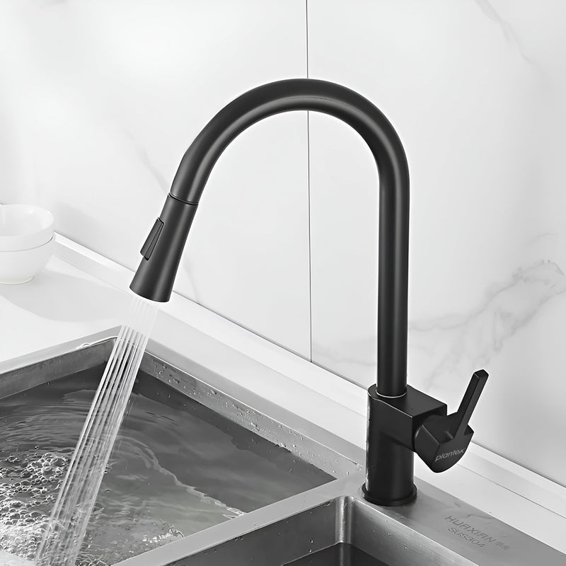 Plantex Brass Kitchen Sink Faucet/Kitchen Mixer Tap with Water Saving Nozzle and 360° Swivel Spout/Hot and Cold Kitchen Faucet/Dual Spray Modes-(Black)-1