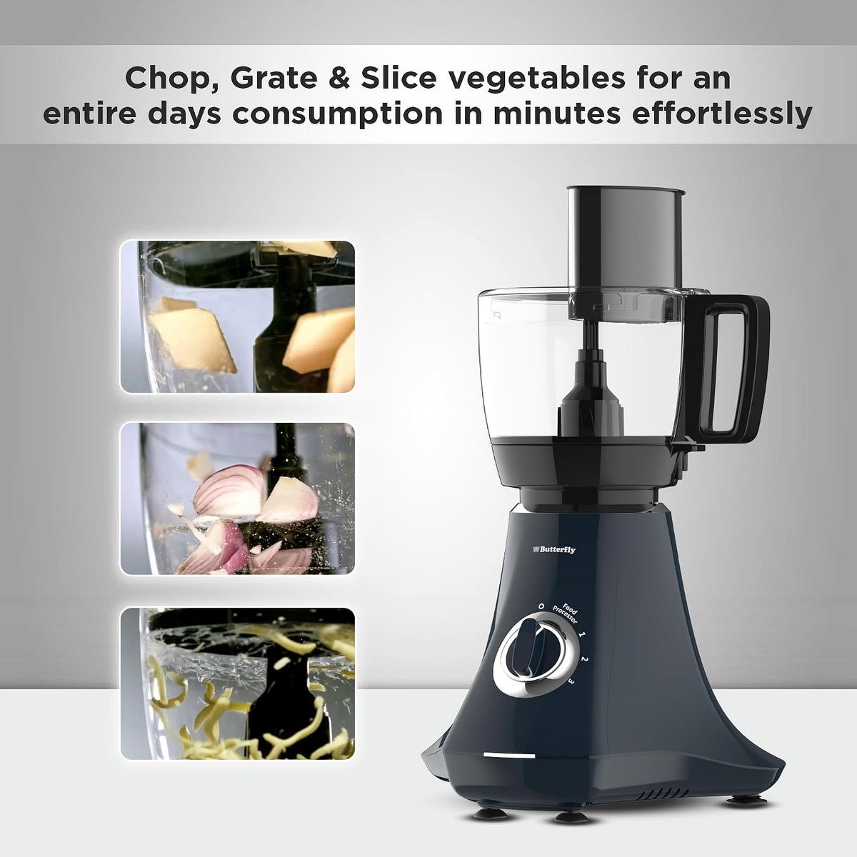 Butterfly Nexo 750W Mixer Grinder Food Processor with 6 Jars | Kneading, Chopping, Slicing, Grinding, Mincing, Grating, Juicing & Spice grinding | Evion-GT Motor with FPSS Technology | Ink Blue