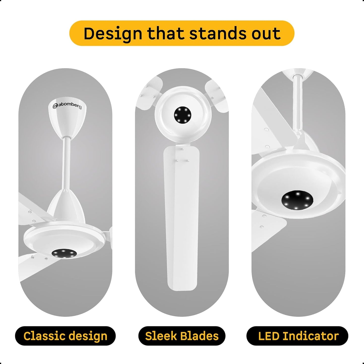 atomberg Efficio Alpha 1200mm BLDC Ceiling Fan with Remote Control | BEE 5 star Rated Energy Efficient Ceiling Fan | High Air Delivery with LED Indicators | 2 Year Warranty (Gloss White)