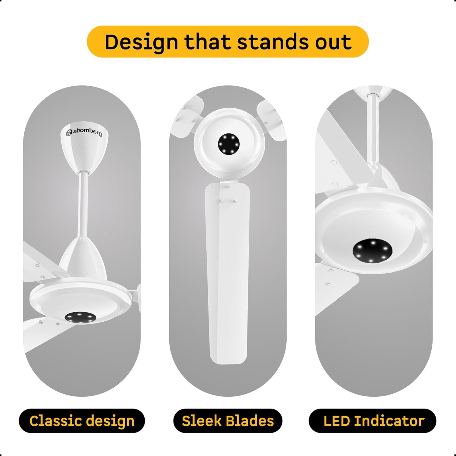 atomberg Efficio Alpha 1200mm BLDC Ceiling Fan with Remote Control | BEE 5 star Rated Energy Efficient Ceiling Fan | High Air Delivery with LED Indicators | 2 Year Warranty (Gloss White)