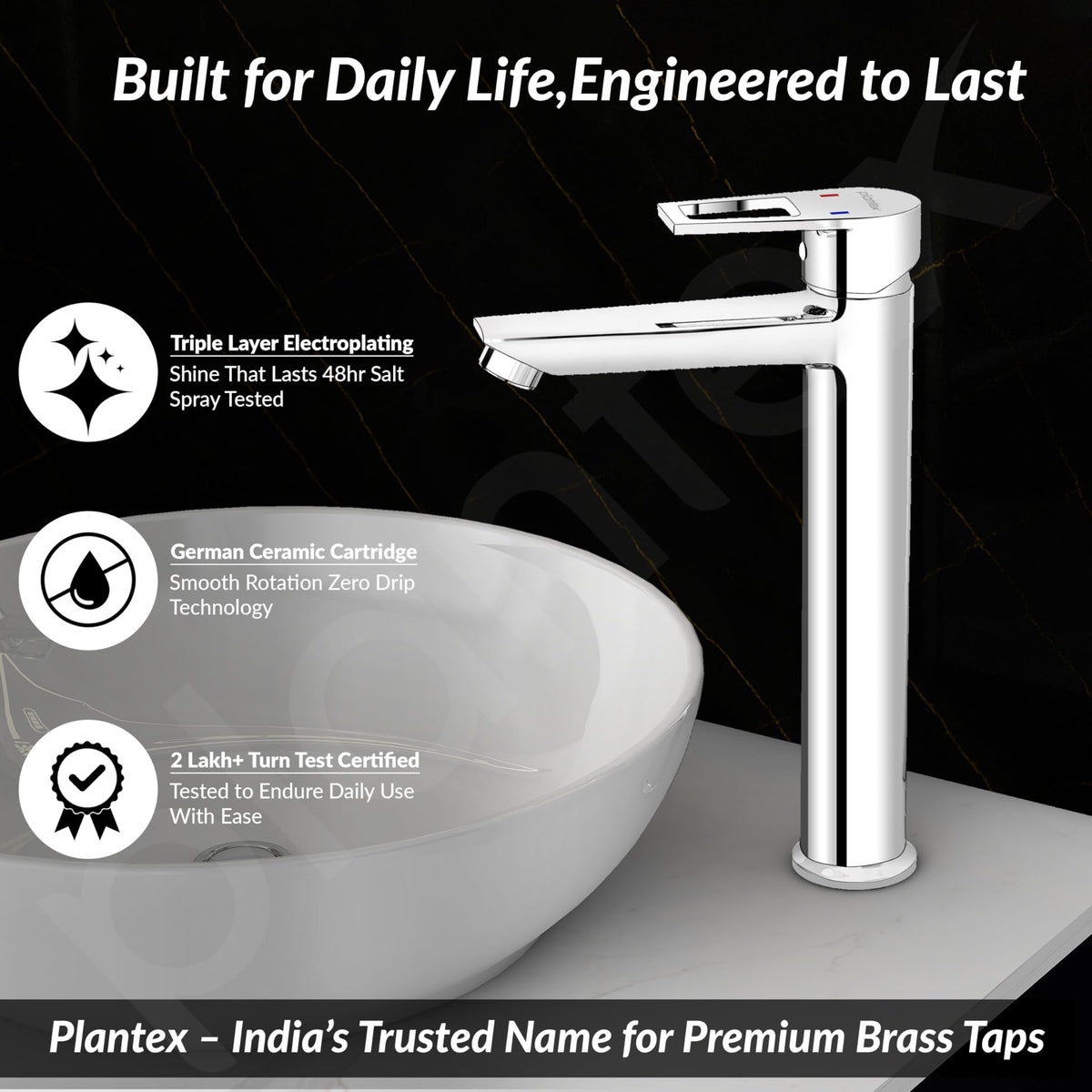 Plantex Single Lever Basin Mixer Tap/Brass Pillar Tap for Wash Basin/Hot and Cold Water Tap for Basin/Long Body Water Tap - Pack of 1 (Chrome, 3227)-3