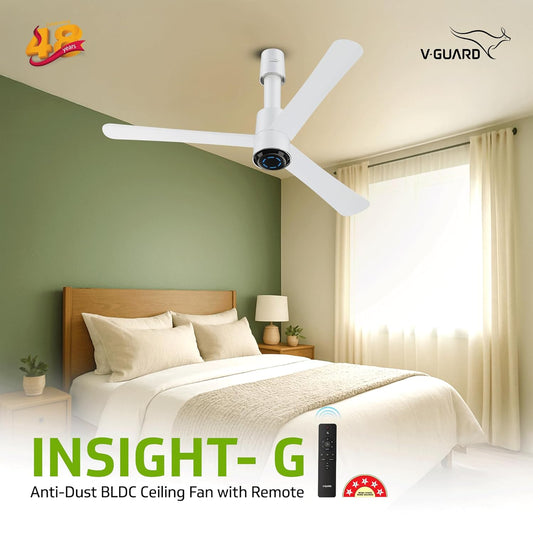 V-Guard Insight-G Premium BLDC Ceiling Fan For Home | 6 Speed Settings | 5-Star Energy Saving | Convenient Remote Control | High-Speed 100% Copper Motor | 1.2M (Blossom White Matte)