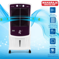 Maharaja Whiteline AIR PRO 80 Air Cooler with 80 ltr Large Tank Capacity, 190W (White & Royal Purple)