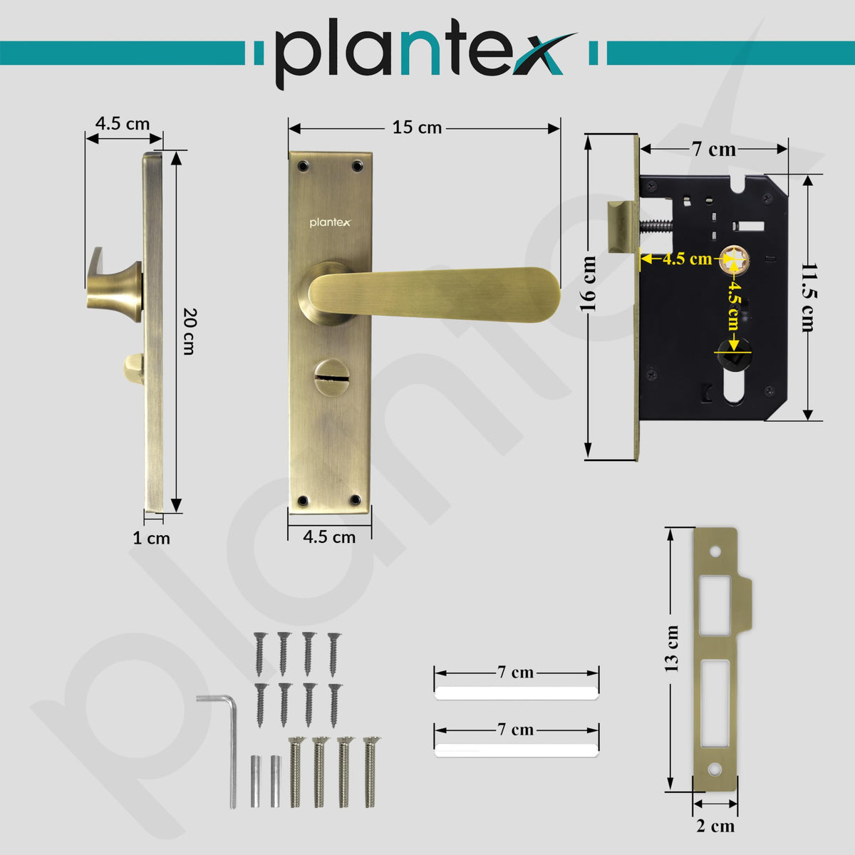 Plantex Stainless Steel Door Lock “ Bathroom Door Lock/Mortise 8inch Keyless Plate Handle Set for Home/Bathroom/Storeroom/Balcony/Office - Pack of 1 (DTM-659, Brass Antique)-5