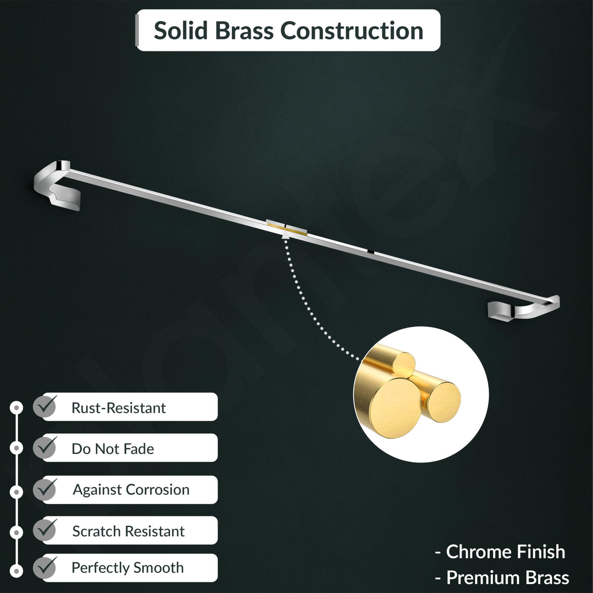 Plantex Smero Pure Brass Single Towel Rod/Towel Hanger for Bathroom/Towel Stand/Holder/Bathroom Accessories - Aqua(Chrome)-2