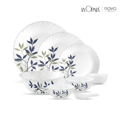 La Opala Novo Collection Opal Glass Crockery | for Family of 6 | Dinner Set 35 pcs Silken Charm | Plates & Bowls for Dining | Microwave Safe | 100% Vegetarian | Extra Strong | Light & White