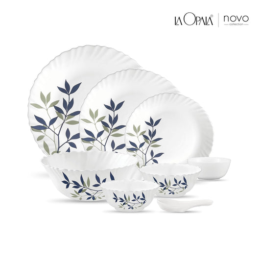 La Opala Novo Collection Opal Glass Crockery | for Family of 6 | Dinner Set 35 pcs Silken Charm | Plates & Bowls for Dining | Microwave Safe | 100% Vegetarian | Extra Strong | Light & White