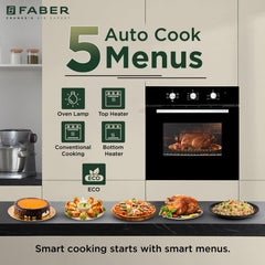 Faber 80L Built-In Full Black Glass Oven||Mechanical Timer||5 Cooking Functions with Grill Rack,Grill Tray||2-Layer Glass Door, 50–250°C Temp Range||FBIO 80L 5F BK||2Yr Comprehensive Warranty