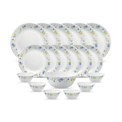 La Opala Diva Classique Collection Opal Glass Crockery | for Family of 6 | Dinner Set 19 pcs Fluted Green | Plates & Bowls for Dining | Microwave Safe | 100% Vegetarian | Extra Strong | White