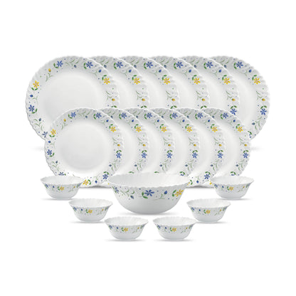 La Opala Diva Classique Collection Opal Glass Crockery | for Family of 6 | Dinner Set 19 pcs Mystrio Black | Plates & Bowls for Dining | Microwave Safe | 100% Vegetarian | Extra Strong | White