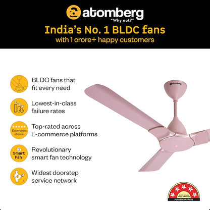 atomberg Erica Nuvo 1200mm BLDC Ceiling Fan with Remote | Award Winning Designer Fan | BEE 5 star | High Air Delivery | Low noise operation | Elegant Trims | 3 Year Warranty | Lotus Pink