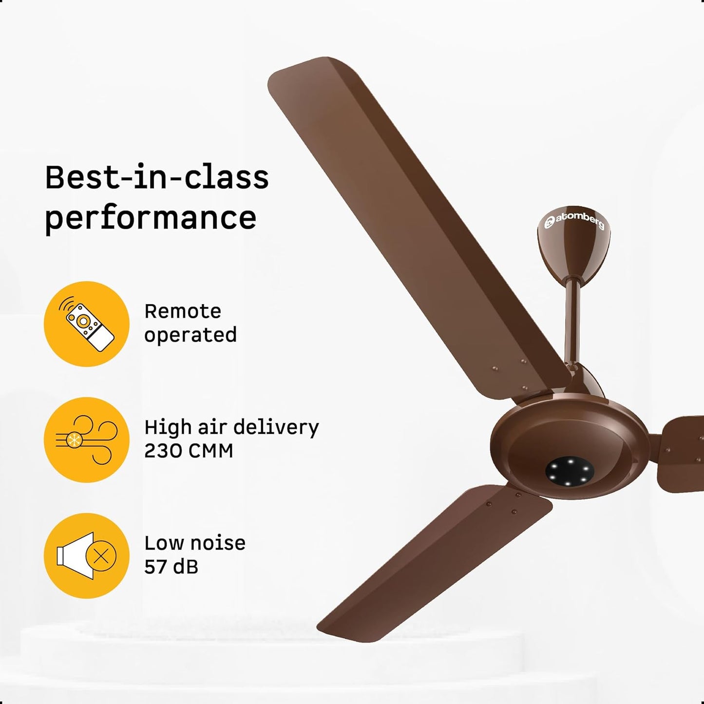 atomberg Efficio Alpha 1200mm BLDC Ceiling Fan with Remote Control | BEE 5 star Rated Energy Efficient Ceiling Fan | High Air Delivery with LED Indicators | 2 Year Warranty (Gloss Brown)