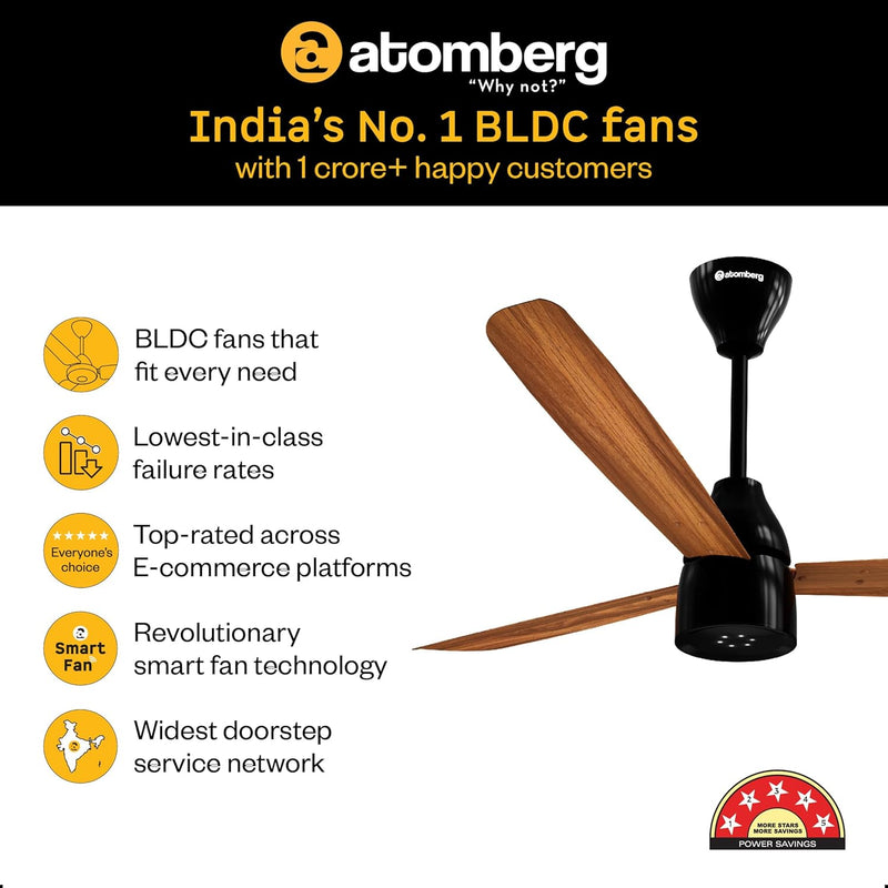 atomberg Renesa Enzel 1200mm BLDC Ceiling Fan with Remote Control | BEE 5 star High Air Delivery with LED Indicators| 3 Year Warranty (Honey Maplewood)
