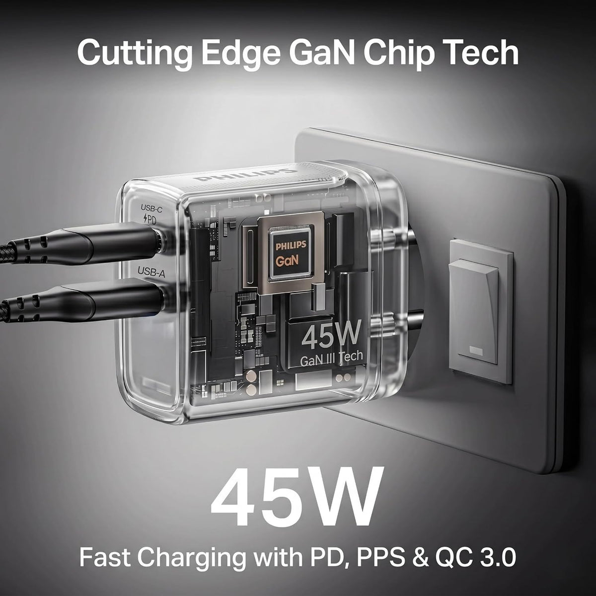 Philips DLP5321NW/94 Gen III Tech 45W Fast Charging Wall Charger (Alba White)