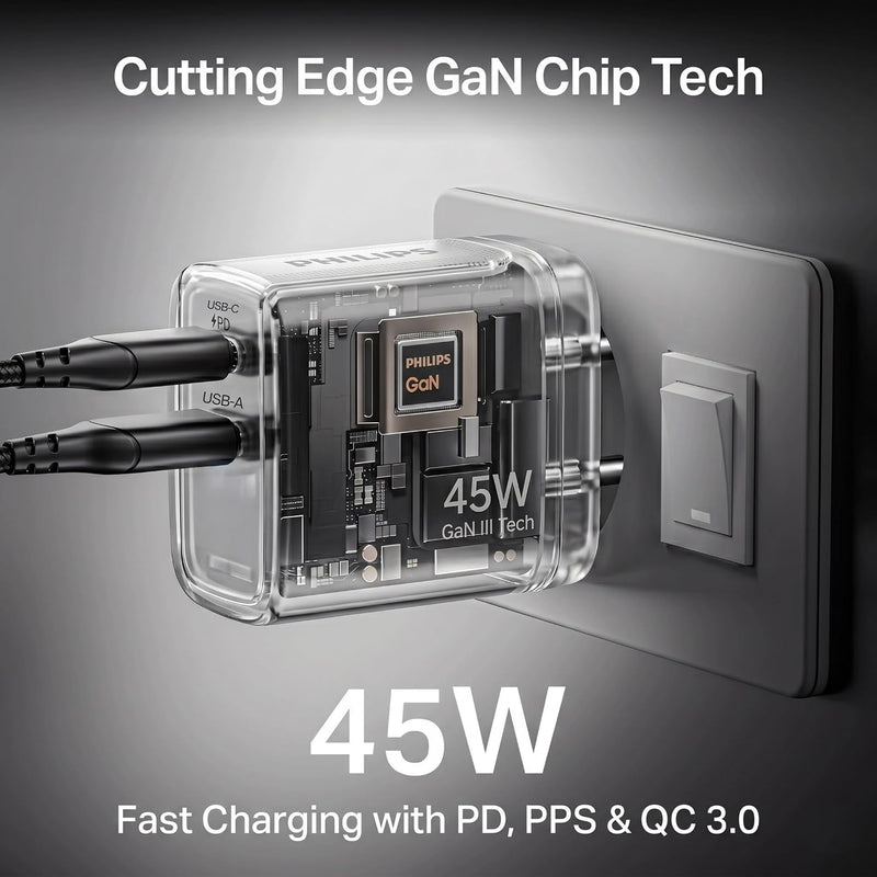 Philips DLP5321NB/94 Gen III Tech 45W Fast Charging Wall Charger (Slate Black)