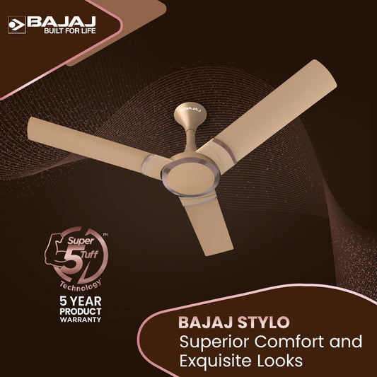 Bajaj Stylo 12S2 1200MM (48") Ceiling Fans for Home | BEE-2 Star Rated Energy Efficient Fan | SUPER 5TUFF TECHNOLOGY™ | SumoTuff Blades | High Air Delivery & High Speed | 5-Yrs Warranty 【Amber Gold】